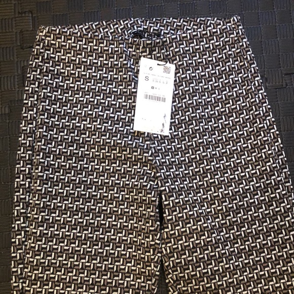 Zara Pants - NWT ZARA High Waisted Jacquard Black Brown Sand Pants, SZ S
